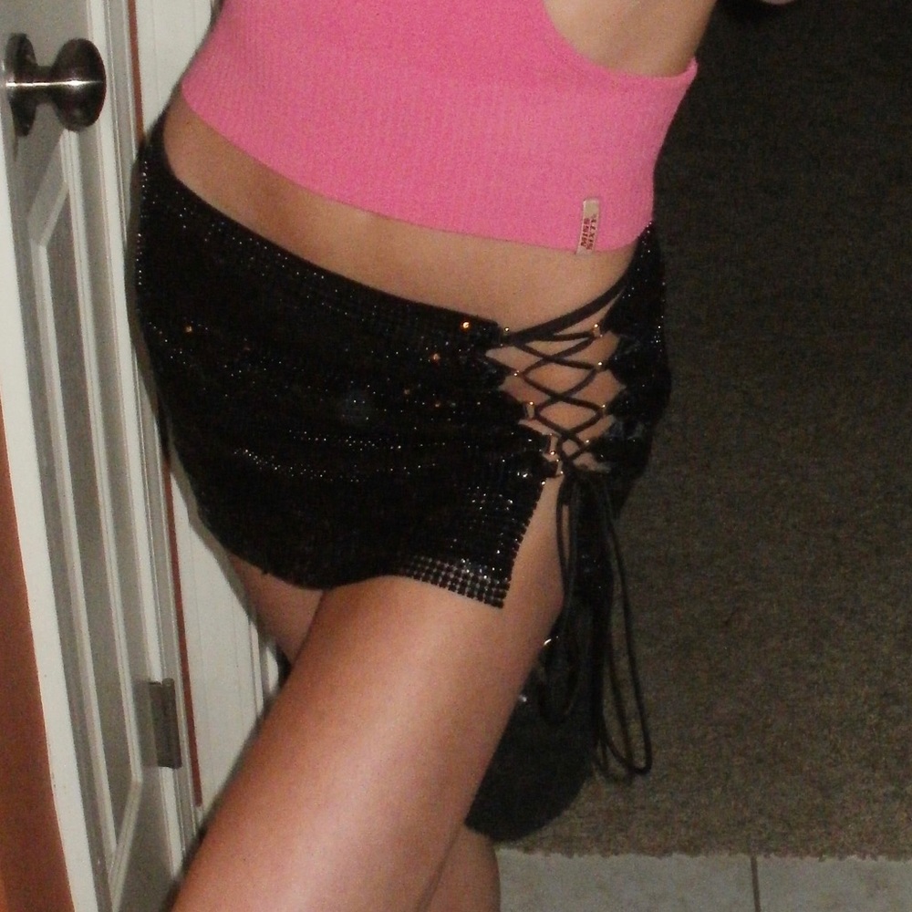 I am gia lace up sequin micro mini skirt